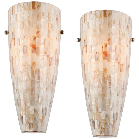Possini Euro Design Modern Wall Light Sconces Set of 2 Brushed Steel Hardwired 5" Fixture Mother of Pearl Mosaic for Bedroom Home