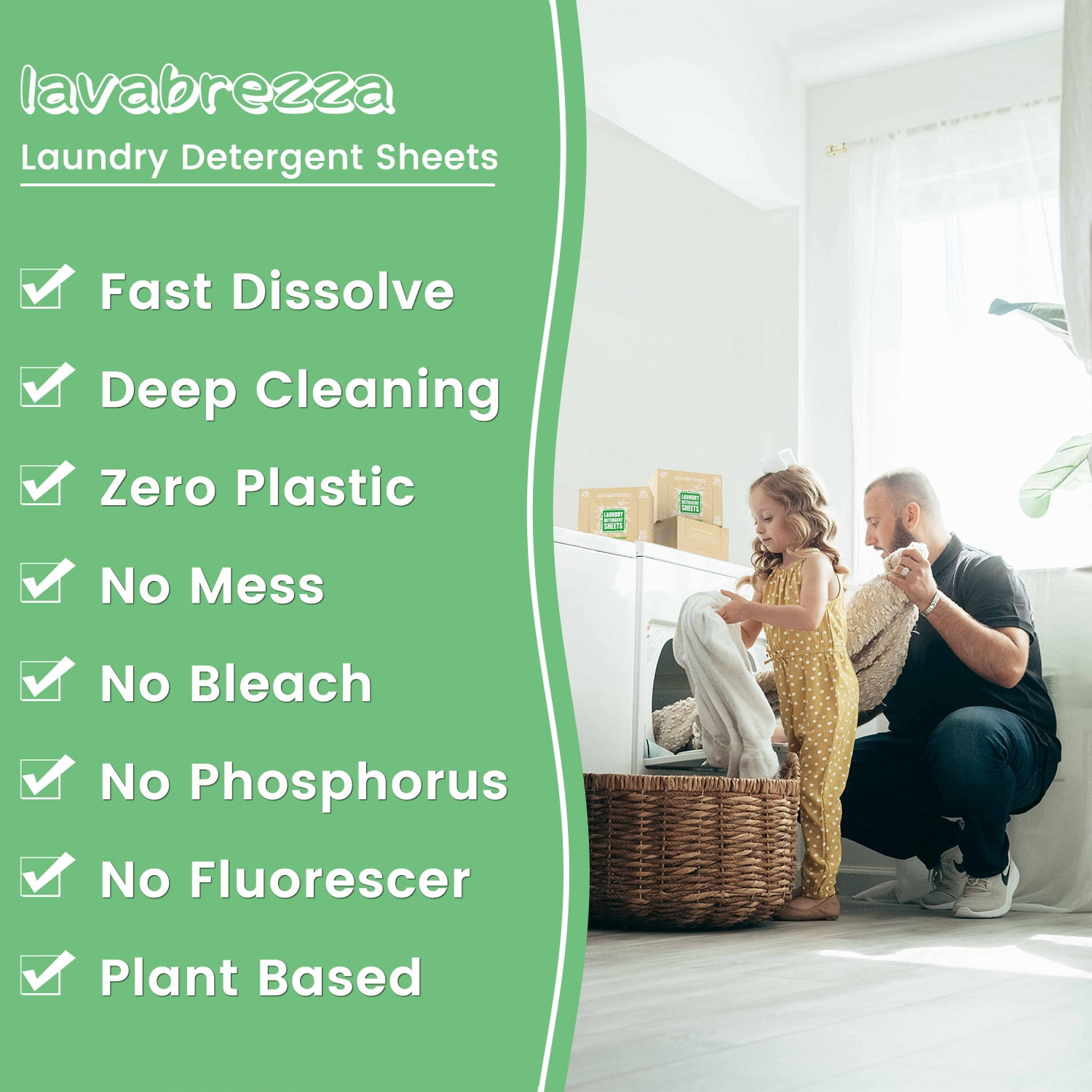 Lavabrezza Laundry Detergent Sheets, 90 Sheets (up to 180 Loads), Fresh Linen Scent, Eco-Friendly No Plastic