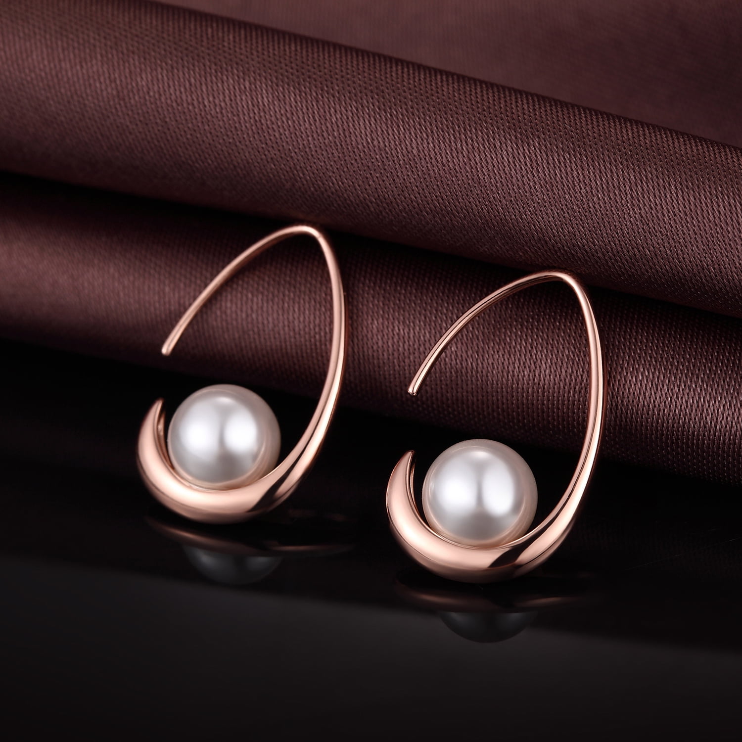 Jiamiaoi Pearl Dangle Earrings Sparkly Diamond Pearl hoop Earrings Pearl Drop Earrings Sterling Silver Pearl Earring Drop