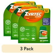 (3 pack) Zyrtec 24 Hour Allergy Relief Tablets with 10 mg Cetirizine HCl, 60 Ct