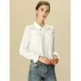 thumbnail image 3 of INSPIRE CHIC Blusa Camisa Tops Con Botones Manga Larga Pu?o Elástico Detalle De Volantes Para Mujeres Blanco L, 3 of 6