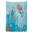 thumbnail image 3 of Mermaid Tablecloth, Art of Little Mermaid Under The Sea in Corals with Castle and Little Fish Print, Rectangular Table Cover for Dining Room Kitchen Decor, 60" X 90", Orange Teal, by Ambesonne, 3 of 4