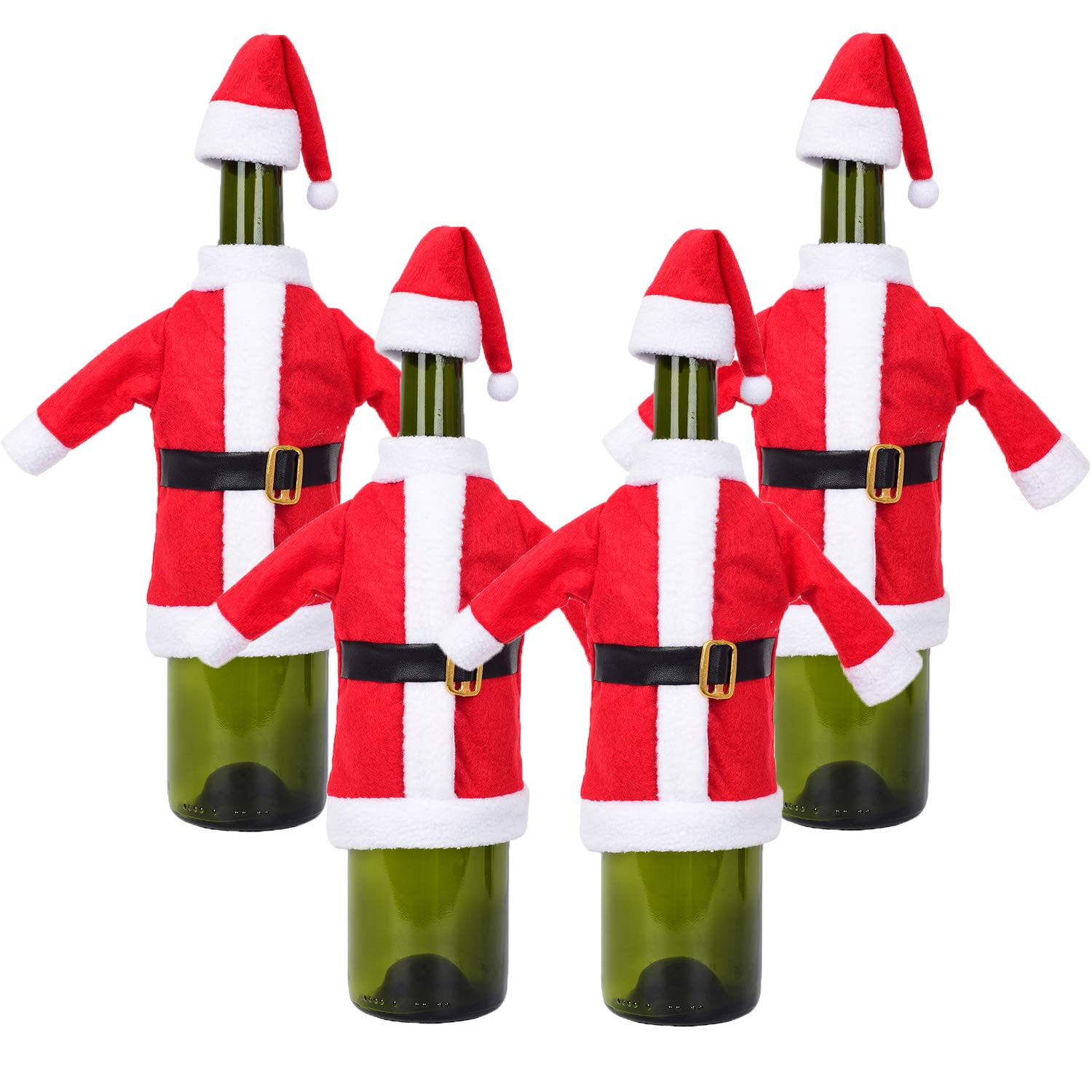 Coolmade 4Pcs Christmas Wine Bottle Cover, Santa Coat and Hat Wine