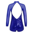 thumbnail image 2 of TiaoBug Kids Girls Shiny Sequins Gymnastic Bodysuit Long Sleeve Dance Leotard Jumpsuit Ballroom Dancewear Blue 12, 2 of 5