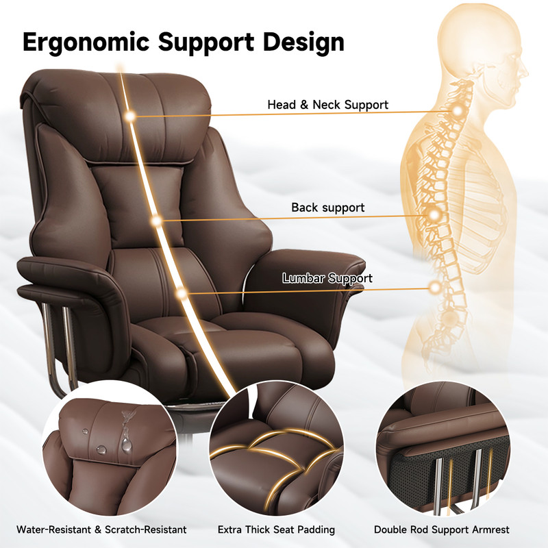 XUEGW Heavy-Duty 550 lbs Big and Tall Office Chair, Wide Seat Leather Ergonomic Executive Desk Chair with Leg Rest, Adjustable Height Computer Gaming Chair, Brown