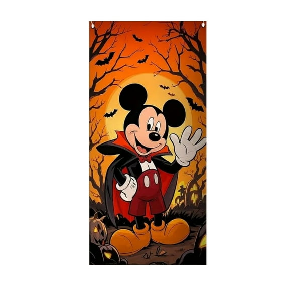 Gentleman Mickey Halloween pumpkin ghost door cover decoration, 35*79 inch door curtain door cover banner photography background suitable for room dormitory indoor and outdoor decoration
