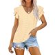 thumbnail image 2 of VISgogo Tops sueltos de verano para mujer, camiseta dulce con cuello en V y manga corta con volantes de doble capa con agujeros de color sólido VISgogo moda, 2 of 5