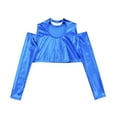 thumbnail image 4 of YONGHS Kids Girls Metallic Long Sleeve Off-Shoulder Dance Crop Top Jazz Hip Hop T-Shirt Dancewear Royal Blue 4, 4 of 5