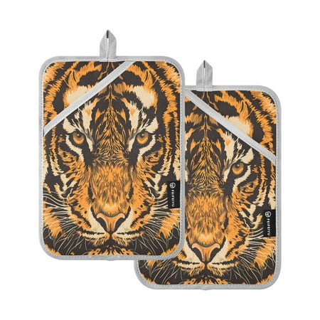 

Two Pieces Of Square Heat Insulation Pad Oven Mitts 7x9.8 Inch Oven Microwave Kitchen Cooking Baking Fierce Tiger