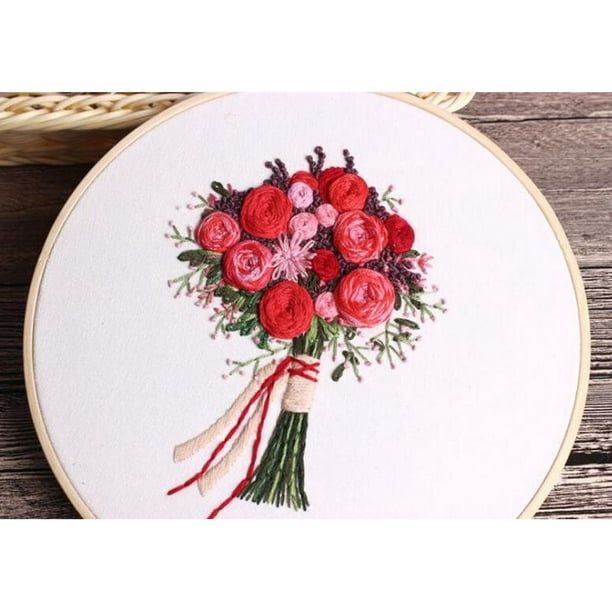 1set Full Range Embroidery Starter Kit 35cm Diy Stamped Floral