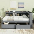 thumbnail image 3 of Harper & Bright Designs L-shaped Corner Bed Full Size with Bookcases and Drawers, Wood Daybed with Power Outlets and USB Charging Ports, Grey, 3 of 16