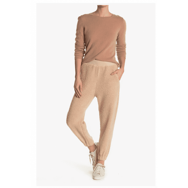 Lush Women's Faux Shearling Teddybear Jogger Pants In Taupe Size M
