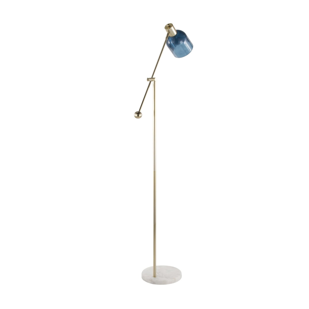 Marcel Contemporary Floor Lamp in White Marble, Gold Metal and Blue Glass by LumiSource