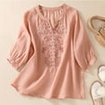 thumbnail image 2 of Busydd Summer Tops for Women Trendy Solid Color Embroidered Womens Tops Short Sleeve V Neck Cotton Linen Shirts Casual Comfy Spring Going Out Tops, 2 of 6