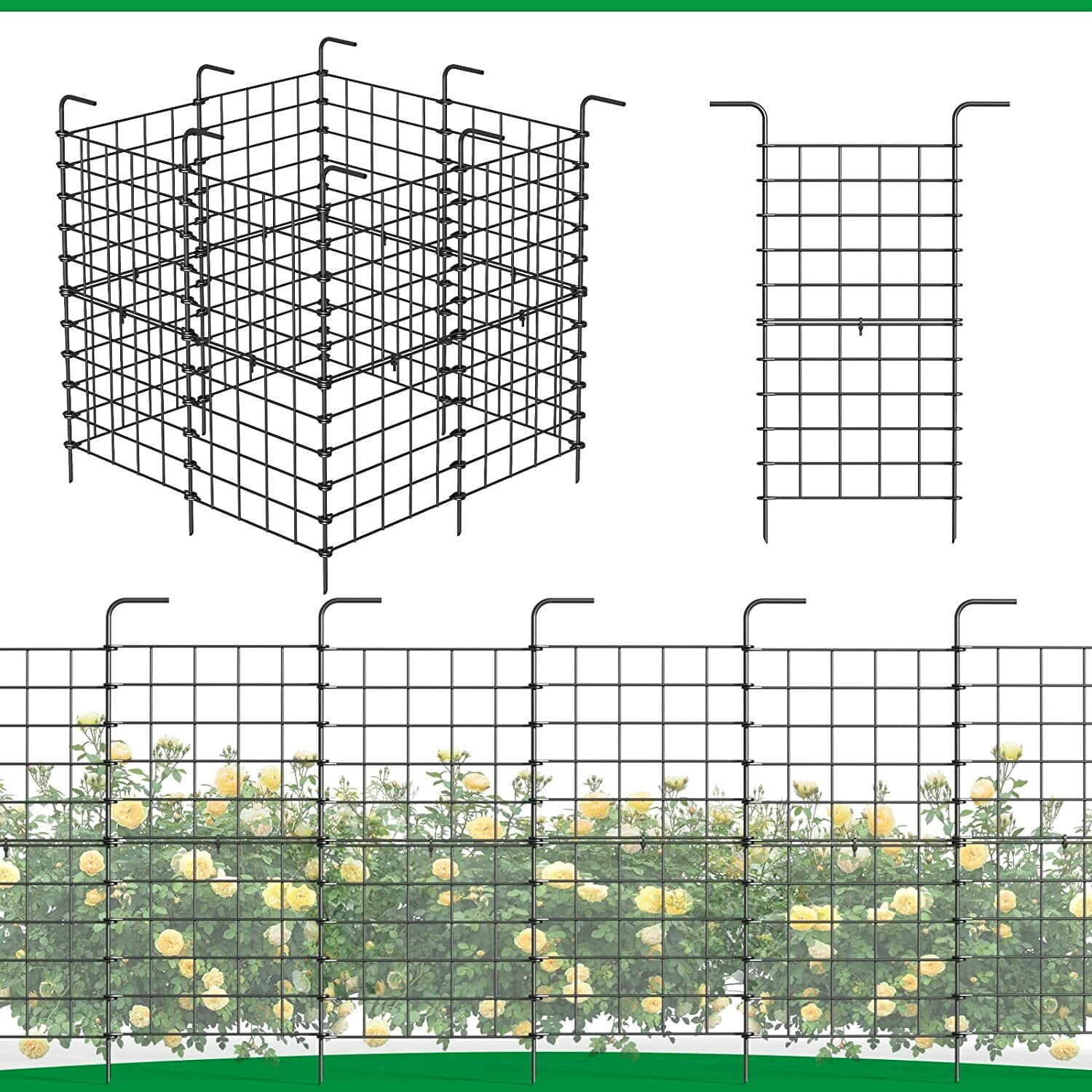 Decorative Garden Fence 24in x 11ft, 16 Pack Rustproof Metal No Dig Fence Animal Barrier for Dog, Straight Flower Bed Edging Ornamental Wire Border Panel Fencing for Yard Patio Outdoor Decor