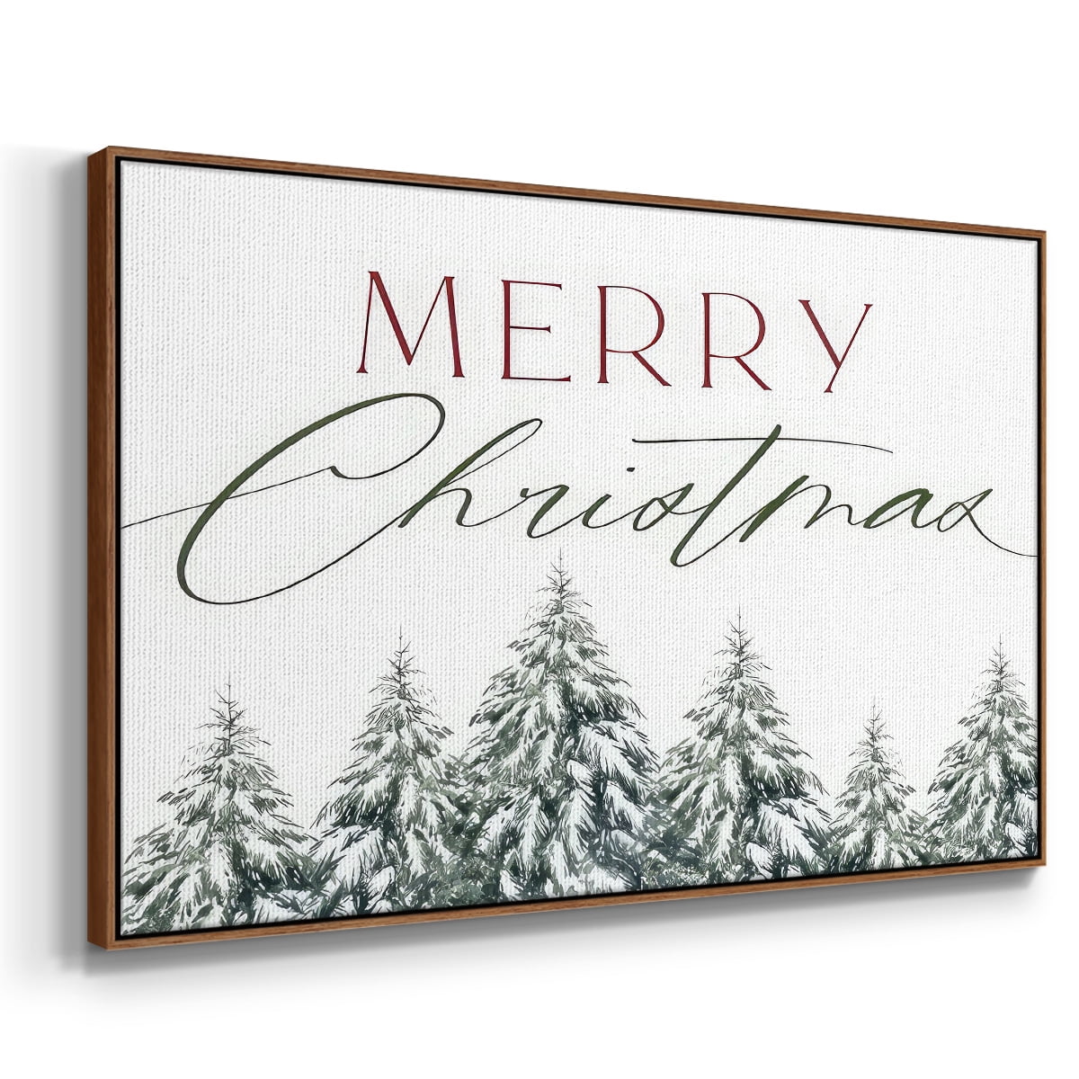 Merry Christmas Trees - Framed Gallery Wrapped Holiday Canvas - 27 x 41 - Rosewood Frame