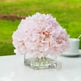 thumbnail image 2 of Enova Home Artificial Silk Hydrangea in Cube Glass Vase with Faux Water, Fake Flower Arrangement for Home Office Wedding Decoration (Pink), 2 of 4