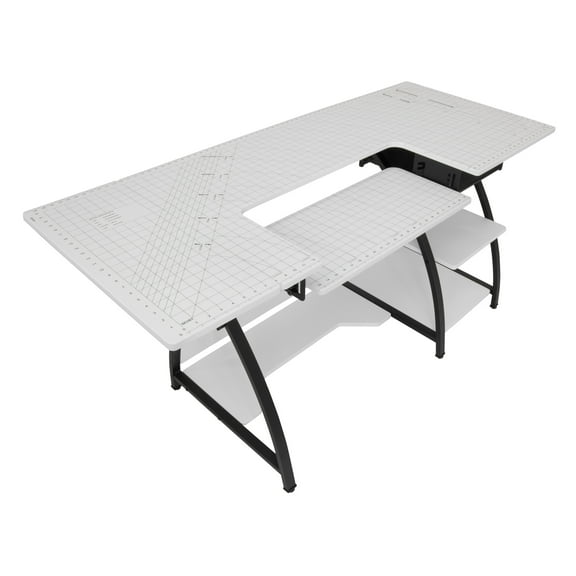 Sew Ready Comet Sewing Table with Height Adjustable Platform, Storage and Grid Top for Cutting