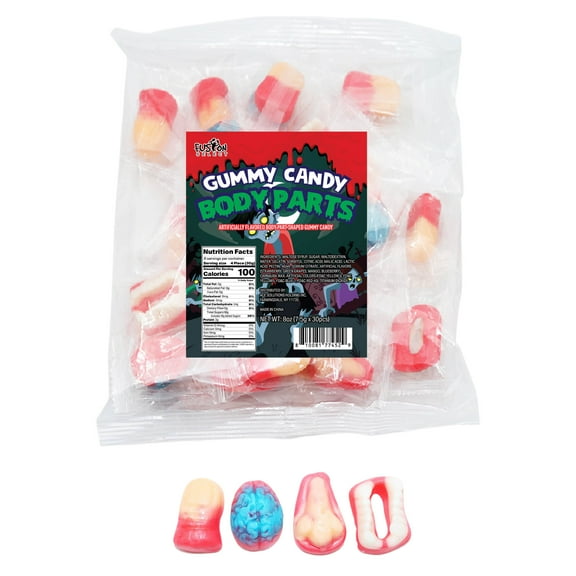 Fusion Select 8 Oz Individually Wrapped Gummy Body Parts Candy - Halloween Gummies & Trick or Treat Candy for Party & Goodie Bags - Spooky Assortment of Brain, Teeth, Fingers & Nose Candies