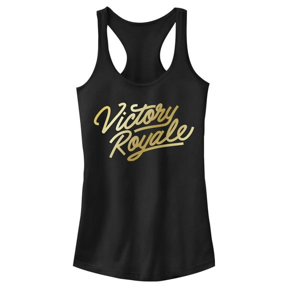 Junior's Fortnite Victory Royale Gold Script Racerback Tank Top Black Small