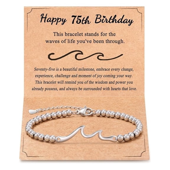 75th Birthday Bracelet Gift for Women, Wave Charm Beaded Bracelet with Inspirational Message Card, Meaningful 75th Birthday Gift for Mom, Grandma, Wife, Sister or Friend