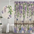 thumbnail image 4 of Polyester Fabric Spring Purple Flowers Shower Curtain, Farmhouse Leaves Fences Burlap Waterproof Bathtub Curtain Bathroom Decor Set with Hooks 36 x 72 Inches, 4 of 6