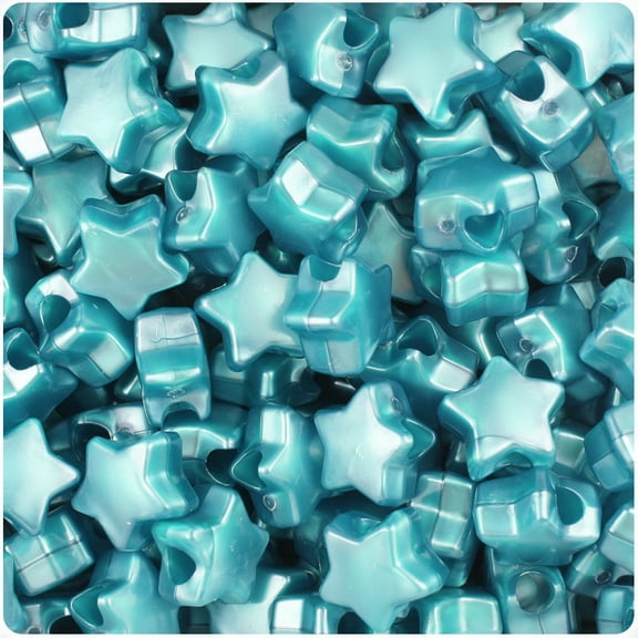 BeadTin Teal Pearl 13mm Star Pony Beads (250pcs)