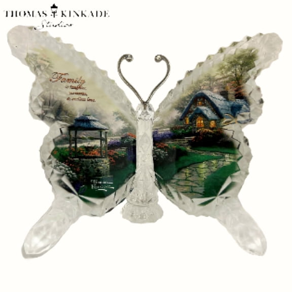 The Bradford Exchange Family Crystalline Butterfly Sculpture with Silver-Plated Antennae and Scripture Inscription Gardens of Paradise Sculpture Collection Issue #16 by Thomas Kinkade 4.5" W x 6" H