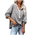 thumbnail image 2 of Zpanxa Women's Patchwork Hooded Sweatshirt Fall Winter Drawstring Pullover Long Sleeve Button Detail Fleece Lined Top, 2 of 7