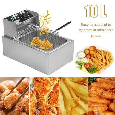 10L 2.5KW Countertop Stainless Steel Single Container Tank Commercial Restaurant Electric Deep Fryer US Plug