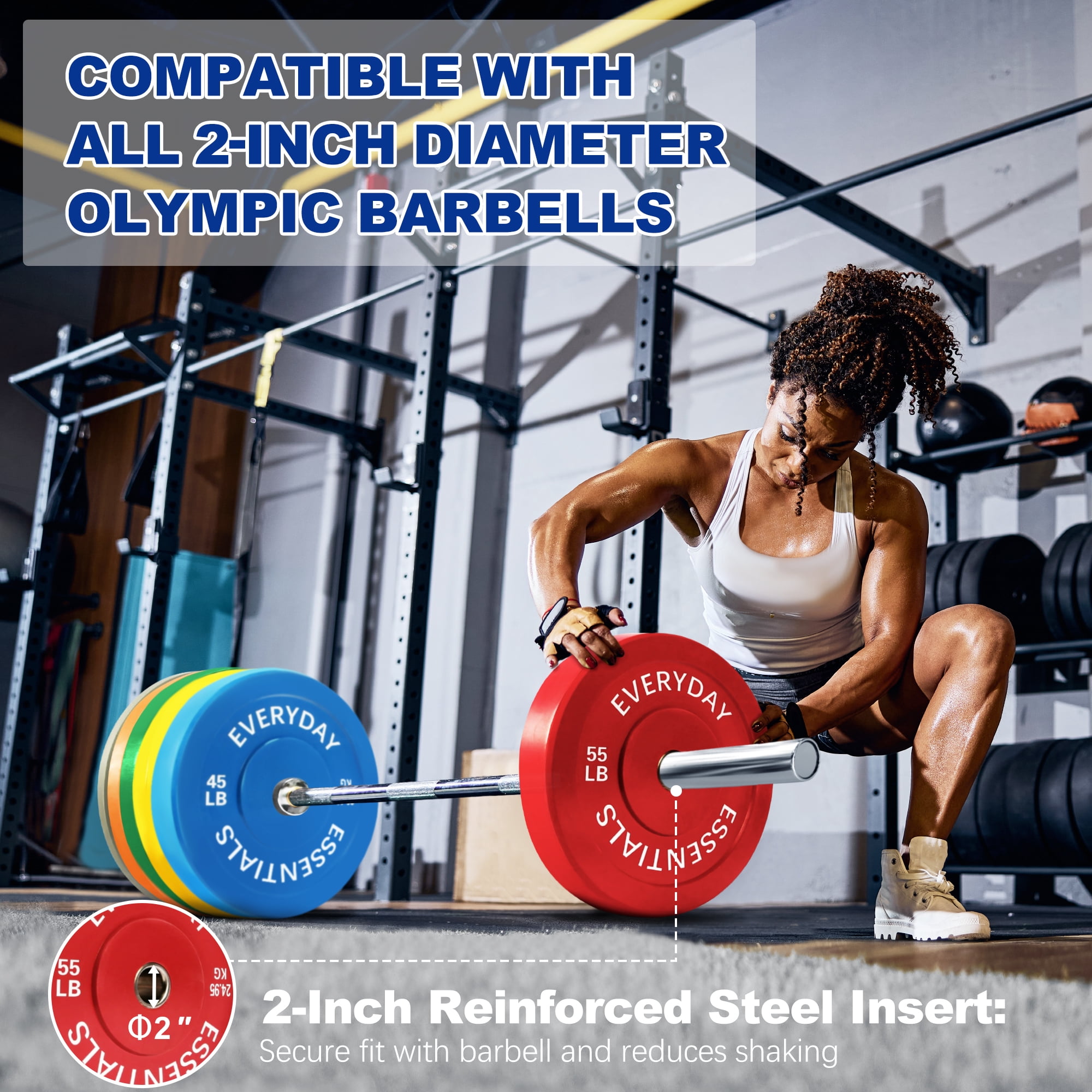 BalanceFrom Olympic Bumper Plate Weight Plate with Steel Hub, Color Coded, 370 lbs Set, Multiple Packages