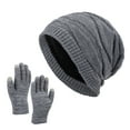 thumbnail image 3 of Unisex Winter Hat and Glove Set Solid Color Knit Beanie with Ear Protection, 3 of 9