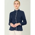thumbnail image 2 of INSPIRE CHIC Women's Button Down Office Ruffle Stand Collar Long Sleeve Work Shirt, 2 of 6