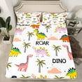 thumbnail image 2 of Feelyou Kawaii Pink Dinosaur Twin Sheet Sets for Teen, Tropic Coconut Palm Twin Fitted Sheet, Cute Cartoon Animal Flat Sheet, Lightweight Room Decor, 3 Pieces, 2 of 7