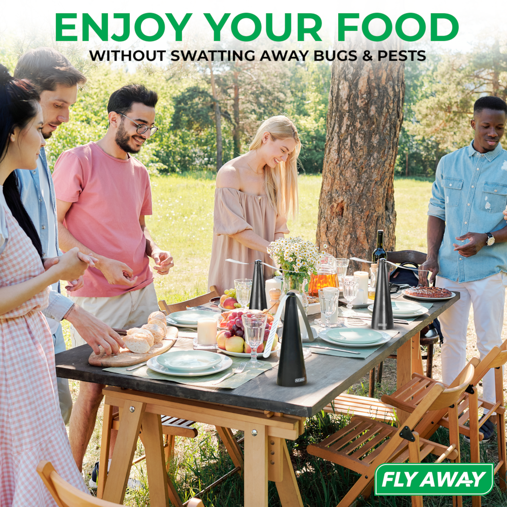 Fly Away 3-Pack Outdoor Fly Repellent Fan, Battery Operated, Deters Flies, Wasps, Bees