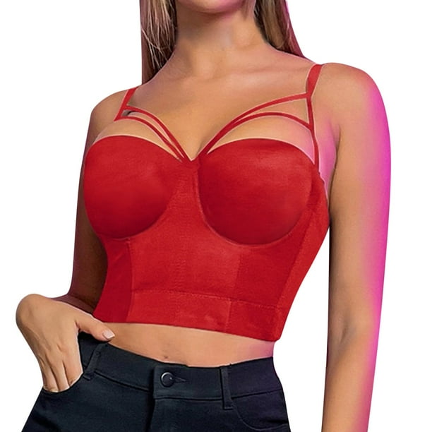 Playeras,Blusas y Tops,Ropa para Mujer Camisetas Sin Mangas Mujer Corsé para mujer Top Bustier Corset Top Tight Fitting Corset Tank Top Suspender Top Solid Short Fashion (Red, L)