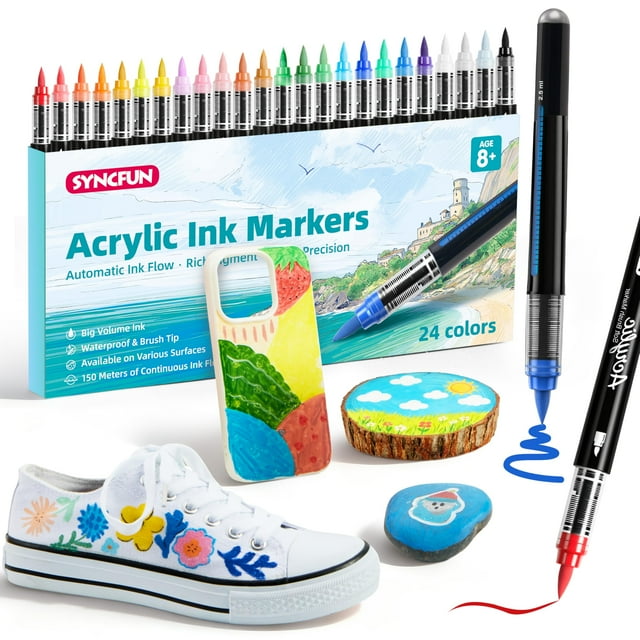 Marcadores de pintura acrílica SYNCFUN, 24 colores, resistentes al agua