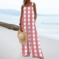 thumbnail image 6 of Casual Jumpsuit for Women Summer Button Strap Plaid Criss Cross Bib Jumper with Pocket Loose Pleated Wide Leg Outfits, Pink, XXL, 6 of 7