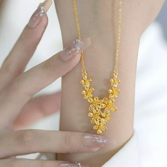 K-KED 24K Yellow Gold Plated Colorful Collarbone Chain Women's Pendant Necklace 18"