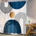 thumbnail image 3 of Blue Mid Century Modern Boho Shower Curtain 72Wx72L Inch Abstract Navy Rainbow Gold Leaves Minimalist Geometric Shower Curtain Bathroom Set Neutral Bath Curtain Bathtub Accessories Home Decor, 3 of 6