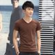 thumbnail image 4 of Camiseta Ajustada Con Cuello En V Para Hombre Camiseta De Manga Corta Con Músculos (Café) Xxl-104373.24 Likrtyny Caballero, 4 of 6
