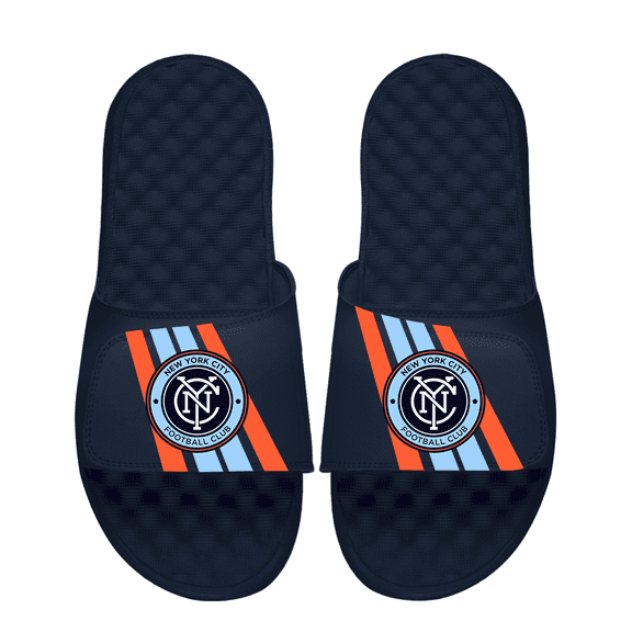 Men's ISlide Navy New York City FC Vertical Stripes Slide Sandals