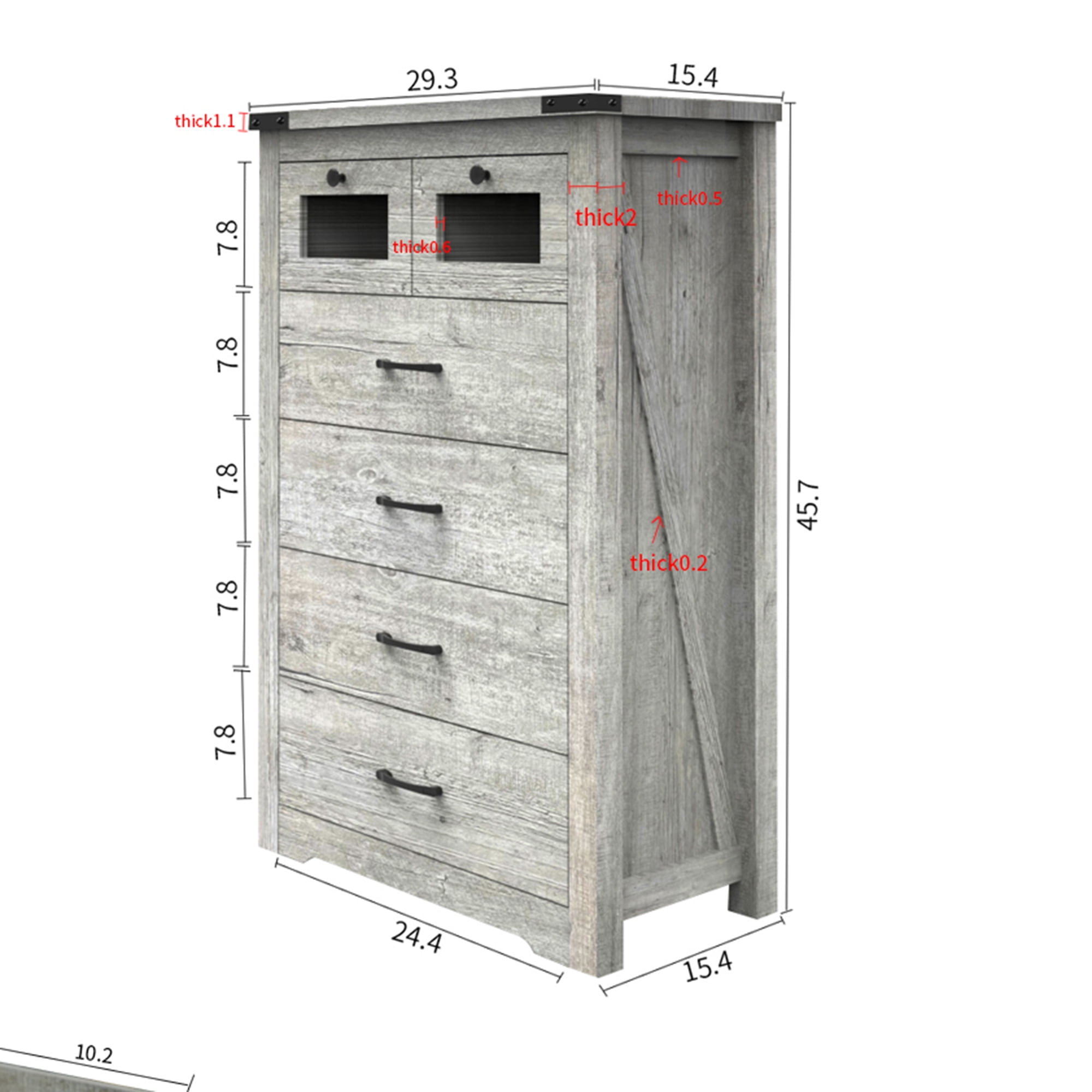 Kadyn 46" Chest of Drawers, Sideboard Buffet Cabinet with 6 Drawers and LED Light, Dresser for Bedroom, Cement Grey