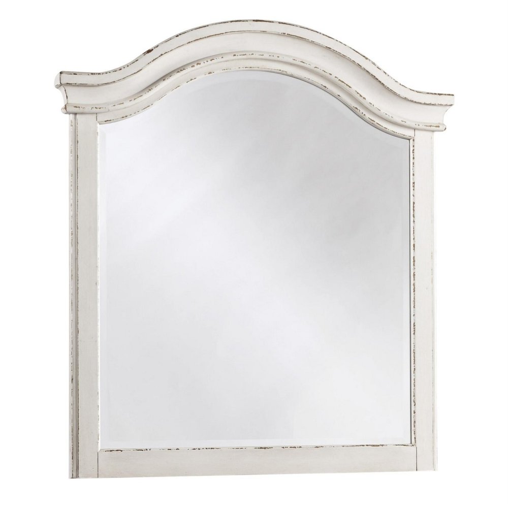 Traditional Style Wooden Framed Mirror with Textured Finish, White