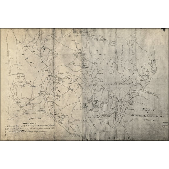 24"x36" Gallery Poster, map of Princess Ann & Norfolk co's virginia 1780
