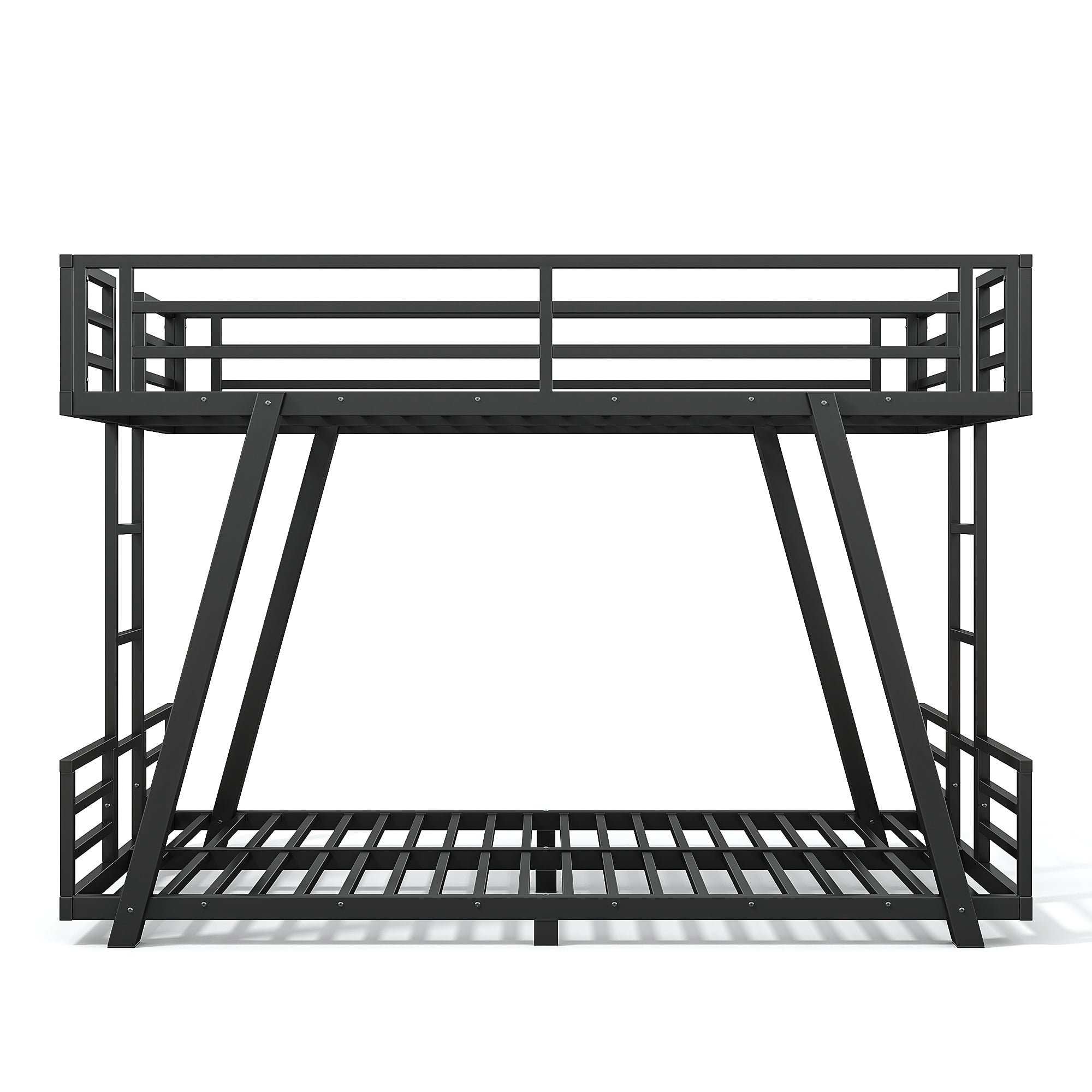 Leumius Twin XL over Twin XL Bunk Bed Frame with 2 Side Ladders, Metal Bunk Bed with Spdcial Support Leg Design and LED Light, Low Profile Bunk Bed for Teens Adults Black