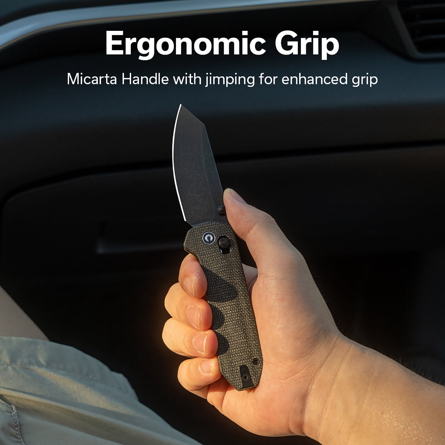 CIVIVI Yonder Folding Pocket Knife Crossbar Lock Knife with 2.88" 14C28N Blade Micarta Handle, Designed by Zac Whitmore WM-C23073B-1