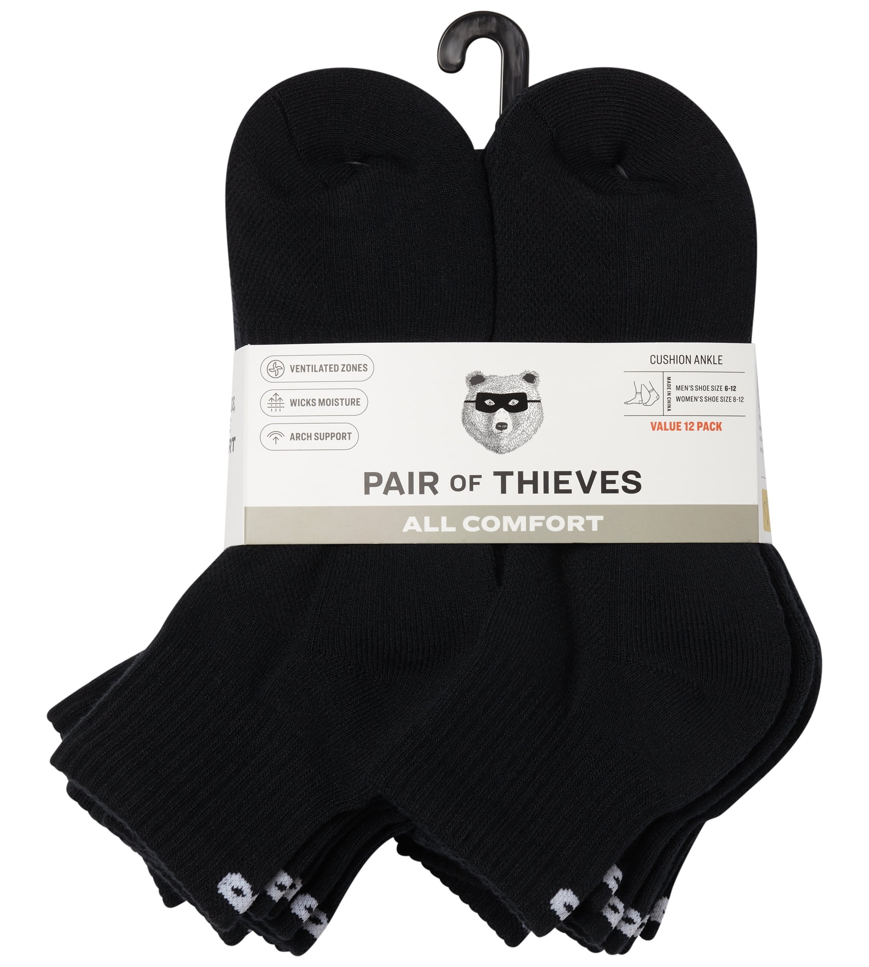 Pair of Thieves Men's All Comfort Ankle Socks, 12-Pack, Shoe Sizes 6-12