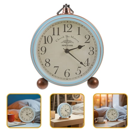 Niceauty 1Pcs Retro Alarm Clock Metal for Adults with Blue for Office Use