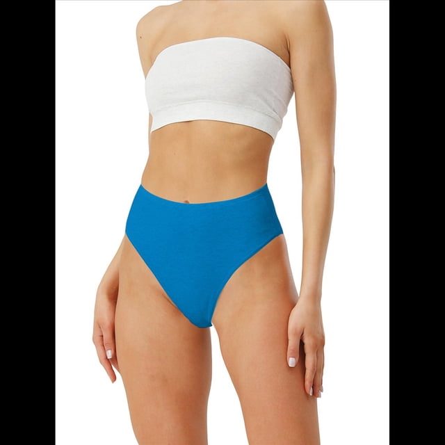 Braguitas de Algodón para Mujer, Talla Grande, con Medias Caderas, Cintura Alta, Color Liso, con Abertura Alta. Azul M